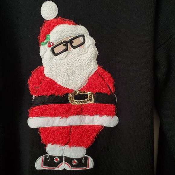 United States Sweaters Black XL Christmas Santa Sneakers Glasses Holiday Party - Picture 2 of 11